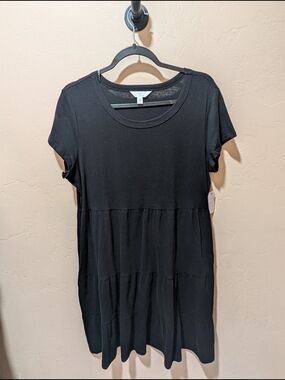 NWT Woman's Time and Tru  Short Sleeve Tiered Babydoll Dress Black Medium 8/10